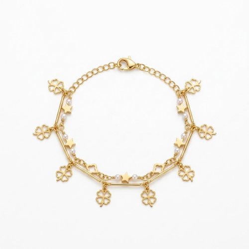 Pulsera trébol , perlas 