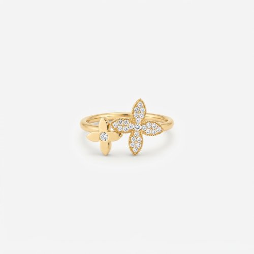 Anillo flores dorado brillos 