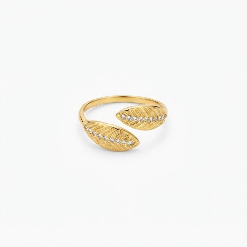 Anillo 2 hojas dorado 