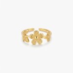 Anillo flor hojas dorado