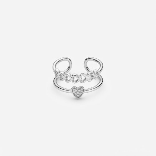 Anillo doble corazones plateado