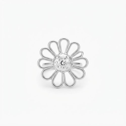 Anillo flor grande plateado